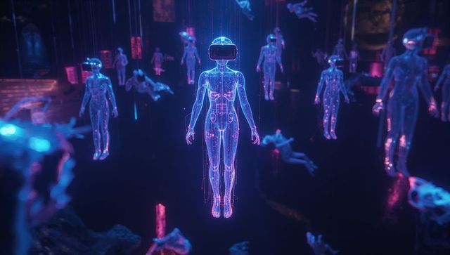 Virtual reality avatars navigating cyberspace with data displays