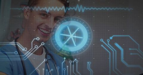 Medical Professional Engaging with Futuristic Digital Interface