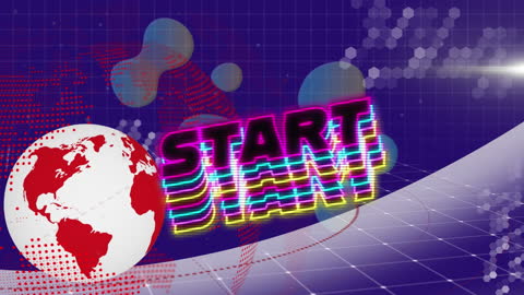 Retro Futuristic Start Text with Digital Globe Interface
