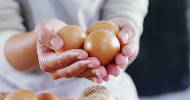 Close-up Hands Holding Brown Eggs in Kitchen - Download Free Stock Images Pikwizard.com