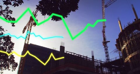 Construction Crane Sharing Space with Trending Financial Data Curves