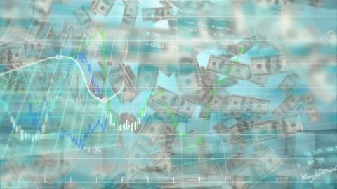 Digital Financial Market Trading with Falling Currency Animation