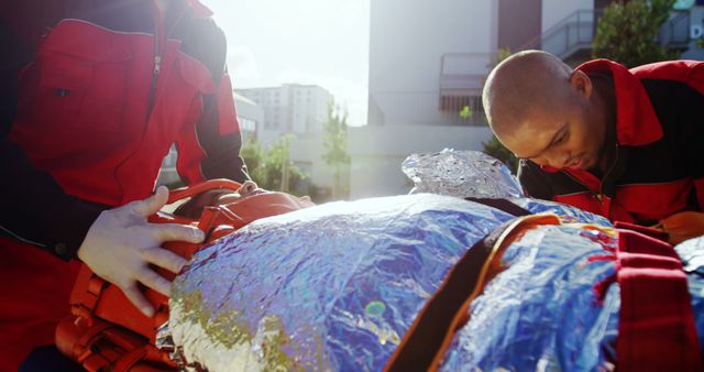 Paramedics providing emergency care outside in sunlight - Download Free Stock Images Pikwizard.com