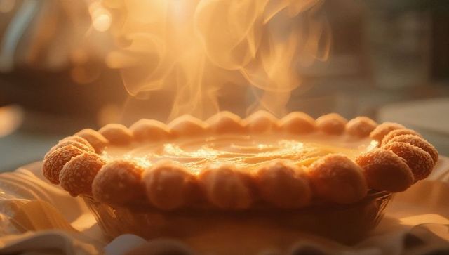 Steaming Custard Pie with Golden Pastry Celebrating Dessert Indulgence