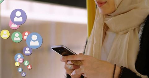 Woman connected online: social media engagement on smartphone