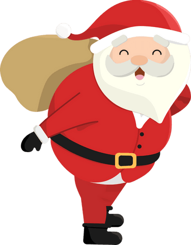 Cheerful Cartoon Santa Claus with Gift Sack Transparent Background