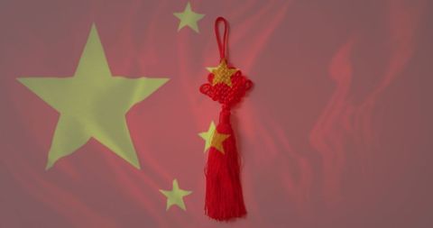 Chinese Flag and Traditional Decorations for New Year Celebration