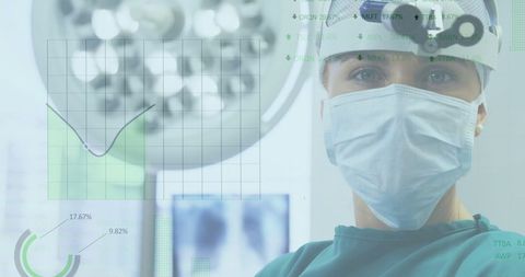 Caucasian Male Surgeon With Data Overlay in Operating Room