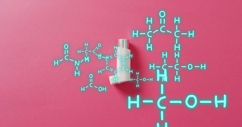 Digital Interface Highlighting Asthma Inhaler and Chemical Formulas