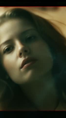 Introspective vertical portrait video of woman tilting head and lifting chin, opening eyes