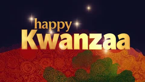 Golden Happy Kwanzaa Greeting with Sparkling Typography and Pan-African Color Waves