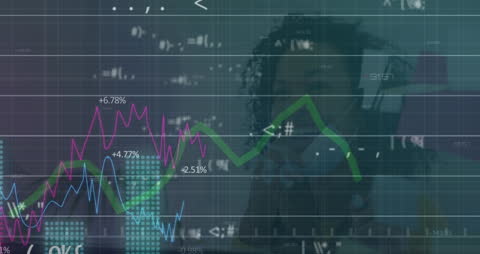 Animated Financial Data Analysis Over Grid Background