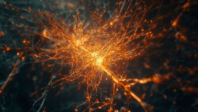 Glowing Neuron-like Structure with Vibrant Dendrites in Abstract Space