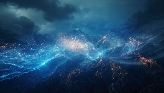 Luminous Energy Swirling Over Enchanted Mountain Peaks