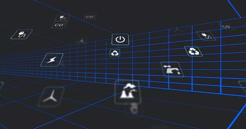 Neon Blue Wireframe Tunnel Drawing Viewer into Futuristic 3D Energy Interface
