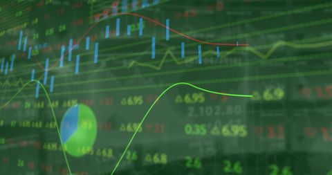 Abstract Financial Data and Green Market Graphs Overlay - Download Free Stock Images Pikwizard.com