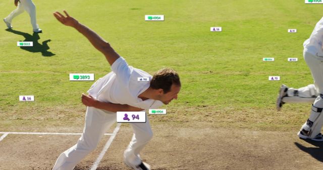 Cricket Player in Action with Digital Social Media Interface - Download Free Stock Images Pikwizard.com