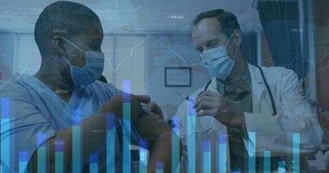 Doctor Administering Vaccine to Patient with Data Overlay