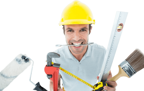 Smiling Construction Worker Holding Tools Isolated Transparent Background - Download Free Stock Videos Pikwizard.com