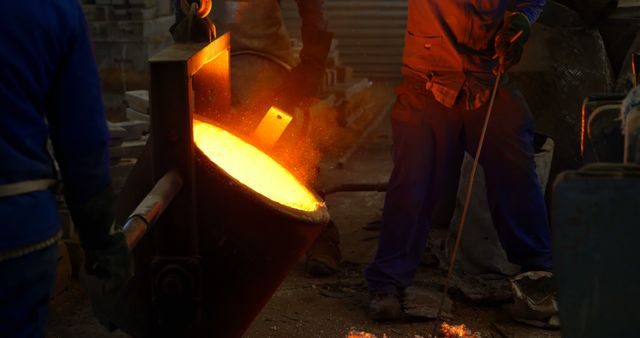 Workers Operating Foundry Pouring Molten Metal - Download Free Stock Images Pikwizard.com