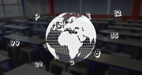 Spinning Globe with Floating Numbers in Empty Classroom - Download Free Stock Images Pikwizard.com