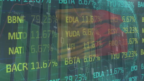 Stock Market Data on Belgian Flag Background Represents FinTech Concepts