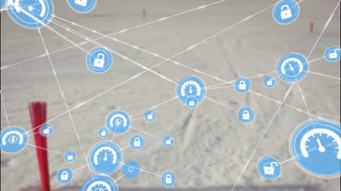 Digital Network Icons Overlay Winter Landscape Communicating Technology