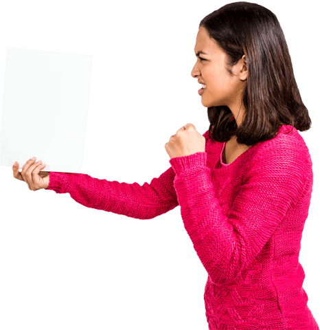 transparent image of angry woman holding document in pink sweater - Download Free Stock Videos Pikwizard.com