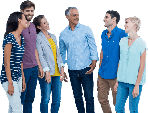 Happy Diverse Colleagues Standing on Transparent Background