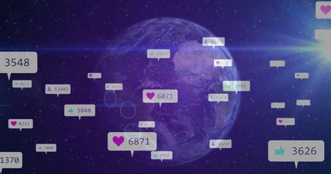Earth surrounded by social media notifications and interactivity