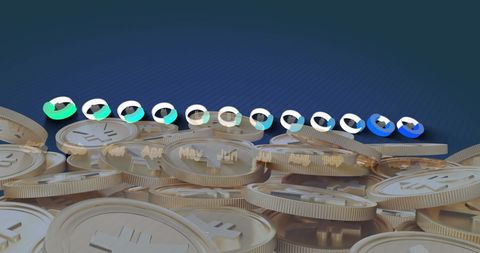 Spiral Gold Coins and Pie Charts Depicting Monthly Financial Growth