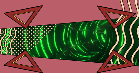 Vibrant Abstract Geometric Shapes with Illuminated Green Tunnel