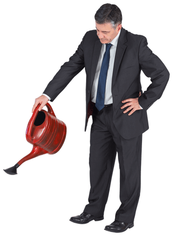 Mature Businessman in Suit with Watering Can Transparent PNG