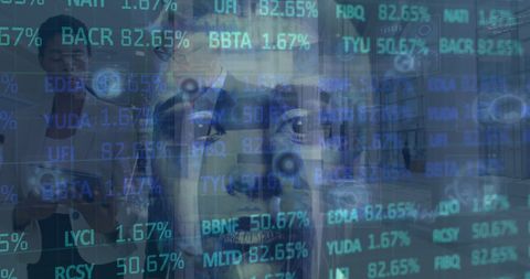 Financial Data Overlay on Business Professionals in Modern Office