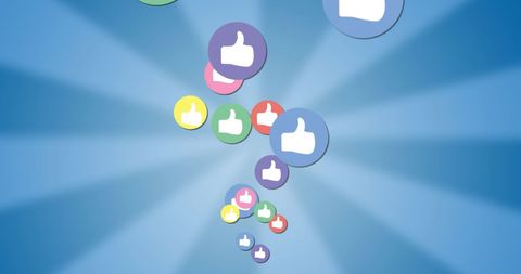 Colorful thumbs up icons floating in digital space