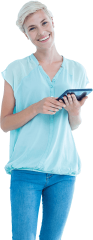 Smiling Woman Using Tablet Device on Transparent Background - Download Free Stock Videos Pikwizard.com