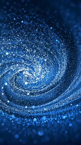 Rotating Blue Glitter Vortex Swirling and Expanding with Luminous Particles - Vertical Video