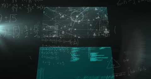 Scientific Data Screens Overlay with Mathematical Formulas