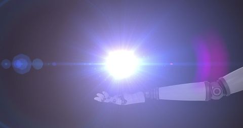 Robot Arm Holding Glowing Network Light Symbolizing Technology