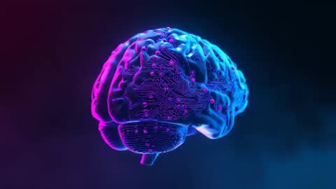 Neon Cybernetic Brain with Digital Circuitry Visualization