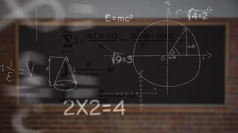 Mathematical Equations Overlay on Chalkboard Concept
