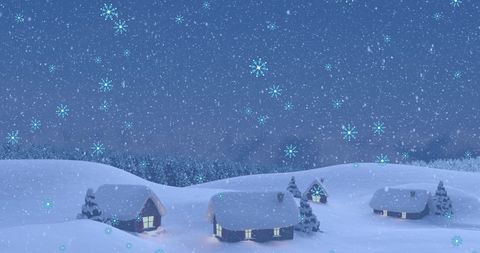 Snowfall Over Cozy Winter Landscape with Houses