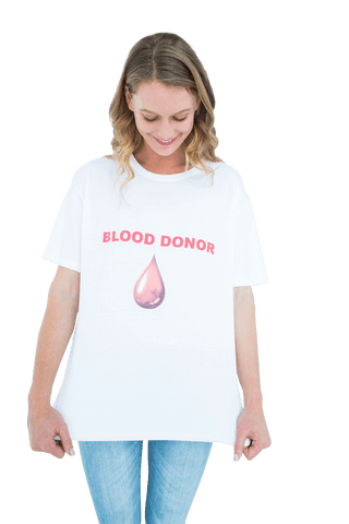 Transparent Smiling Blood Donor Woman T-shirt and Jeans