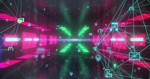 Futuristic Digital Network Interface with Glowing Icons - Download Free Stock Images Pikwizard.com