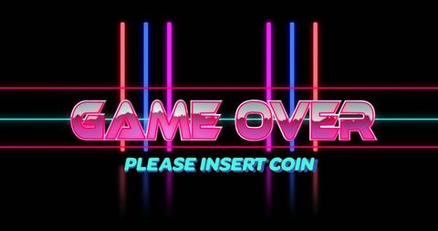 Retro Game Over Neon Text on Black Background