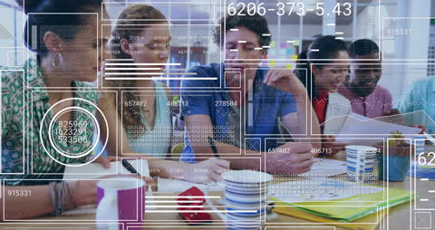 Creative Team Collaborating with Digital Interface Overlay