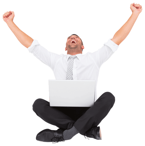 Transparent Background Businessman Celebrating Victory with Laptop - Download Free Stock Videos Pikwizard.com