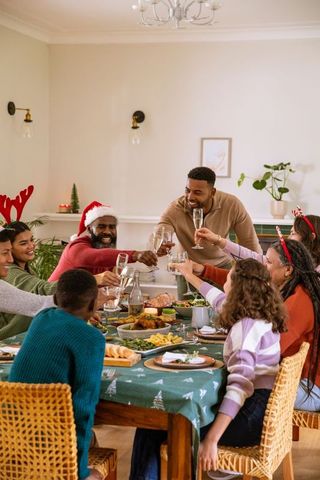 Diverse Family Gathering for Festive Meal Toasting Together