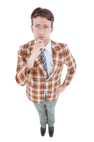 Transparent Stylish Retro Hipster Deep in thought with Plaid Suit and Glasses - Download Free Stock Videos Pikwizard.com