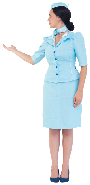 Transparent Air Hostess Pointing with Hand in Uniform - Download Free Stock Videos Pikwizard.com